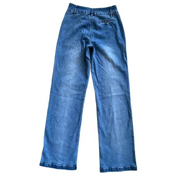 Vintage D2 by Diane Gilman High Rise Wide Leg Flare Creased Denim Jeans Size 4T - Picture 2 of 11